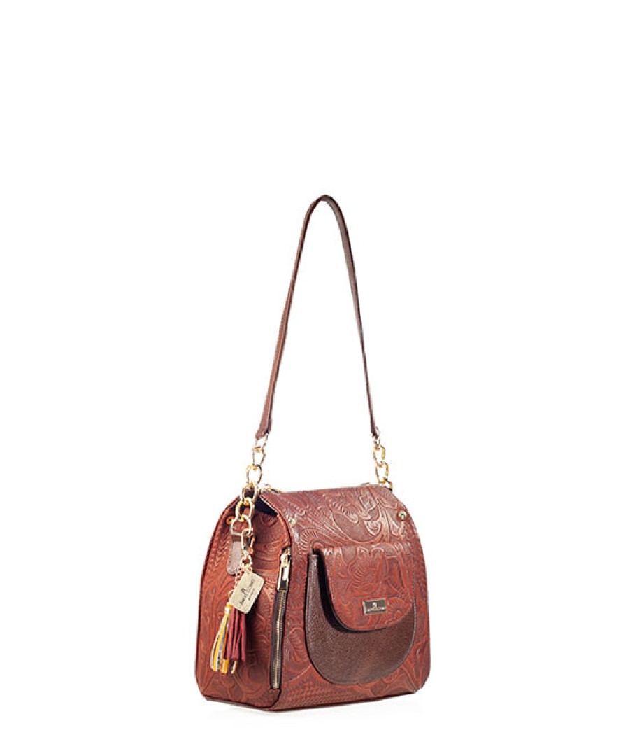 Bags Angel Lozano | Amalia Engraved Leather Brown