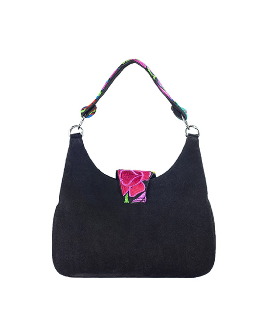 Bags Angel Lozano | Bolso Tipo Satchel En Piel Gamuza Con Solapa En Telar Artesanal Modelo Irma