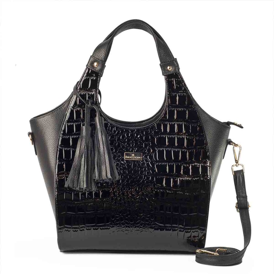 Bags Angel Lozano | Elisa Black Engraved Leather