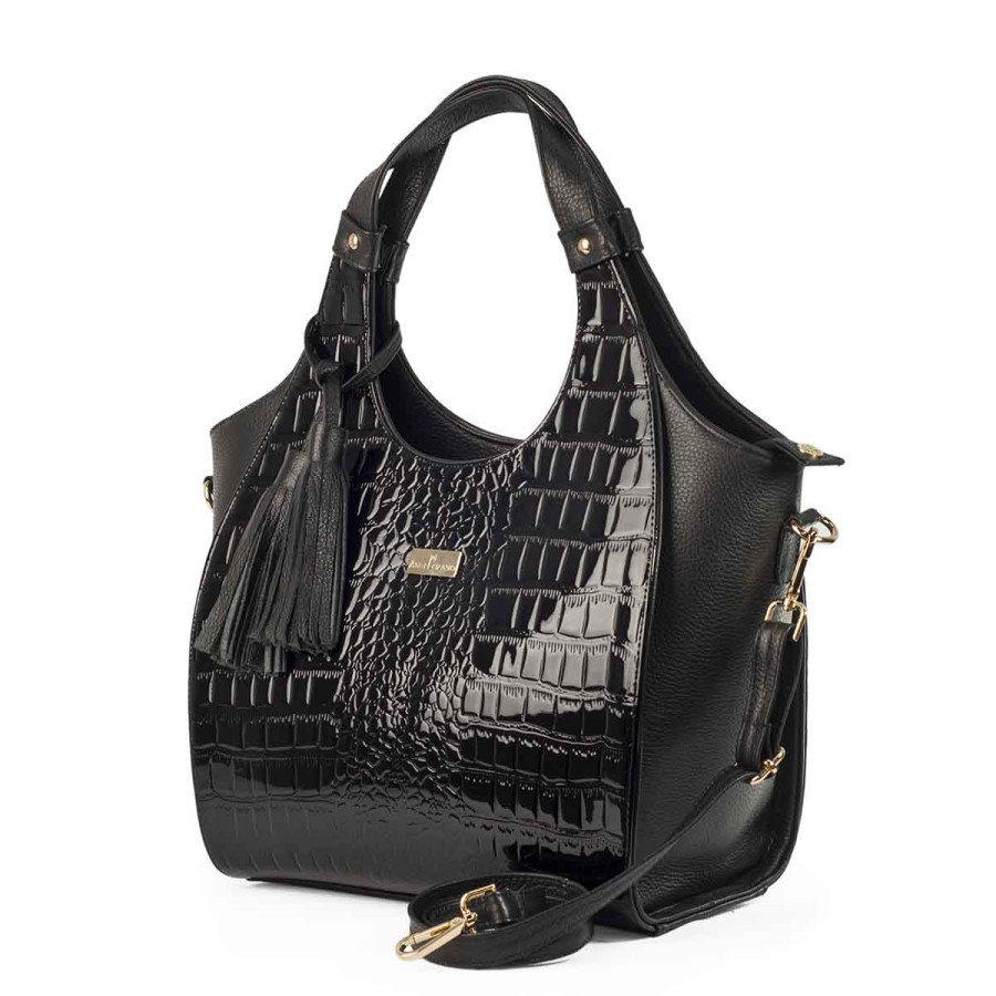 Bags Angel Lozano | Elisa Black Engraved Leather