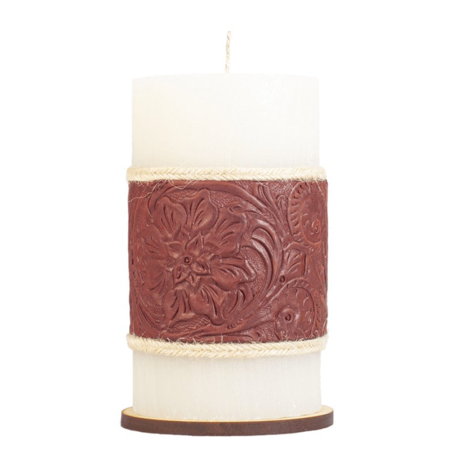 Velas Angel Lozano | Large Brown Engraved Leather Scented Candle