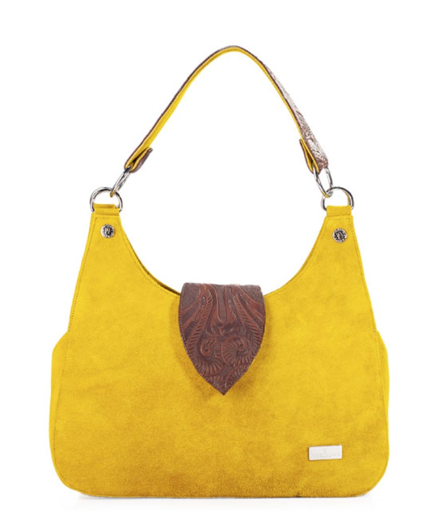 Bags Angel Lozano | Irma Yellow Suede Brown Embossed Leather