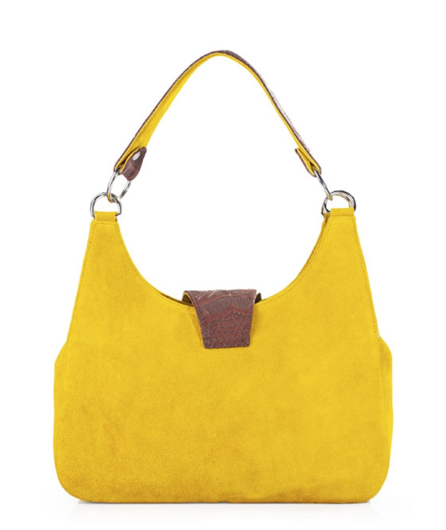 Bags Angel Lozano | Irma Yellow Suede Brown Embossed Leather