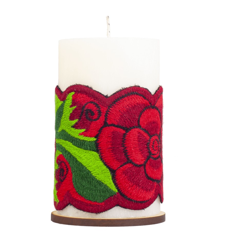 Velas Angel Lozano | Aromatic Candle Sash Embroidery Red Flowers Large