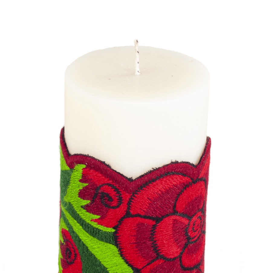 Velas Angel Lozano | Aromatic Candle Sash Embroidery Red Flowers Large