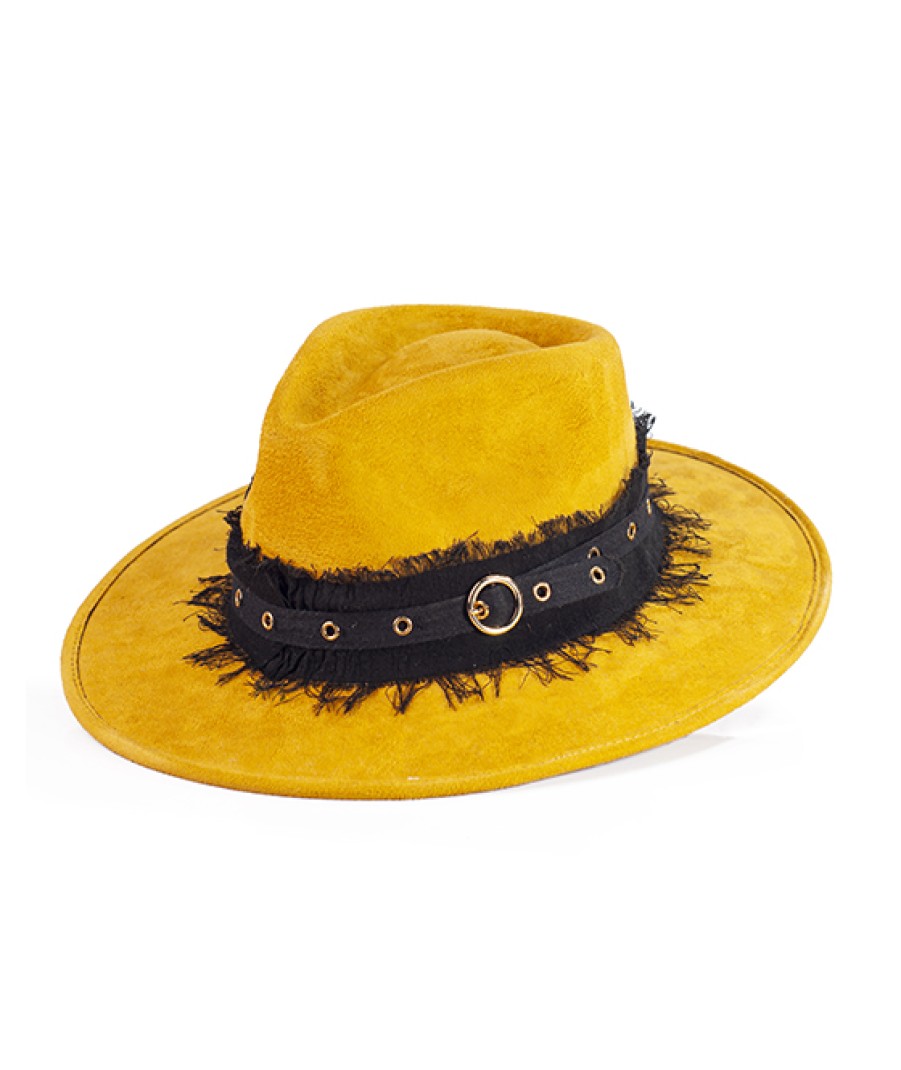 Accessories Angel Lozano | Mustard Suede Hat With Mustard Eyes