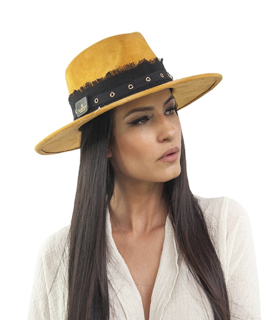 Accessories Angel Lozano | Mustard Suede Hat With Mustard Eyes