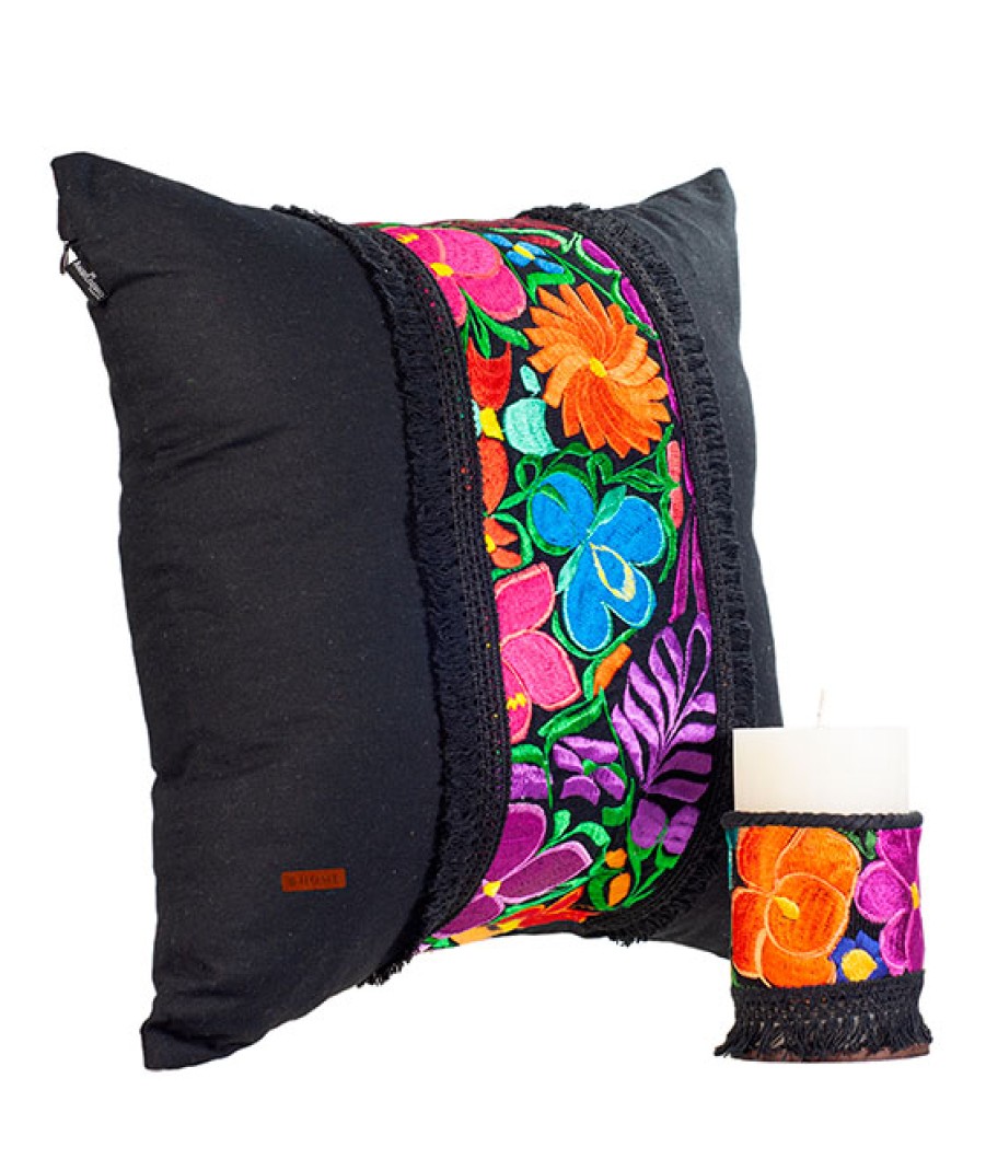 Cojines Angel Lozano | Black Flowers Loom Cushion And Candle Kit