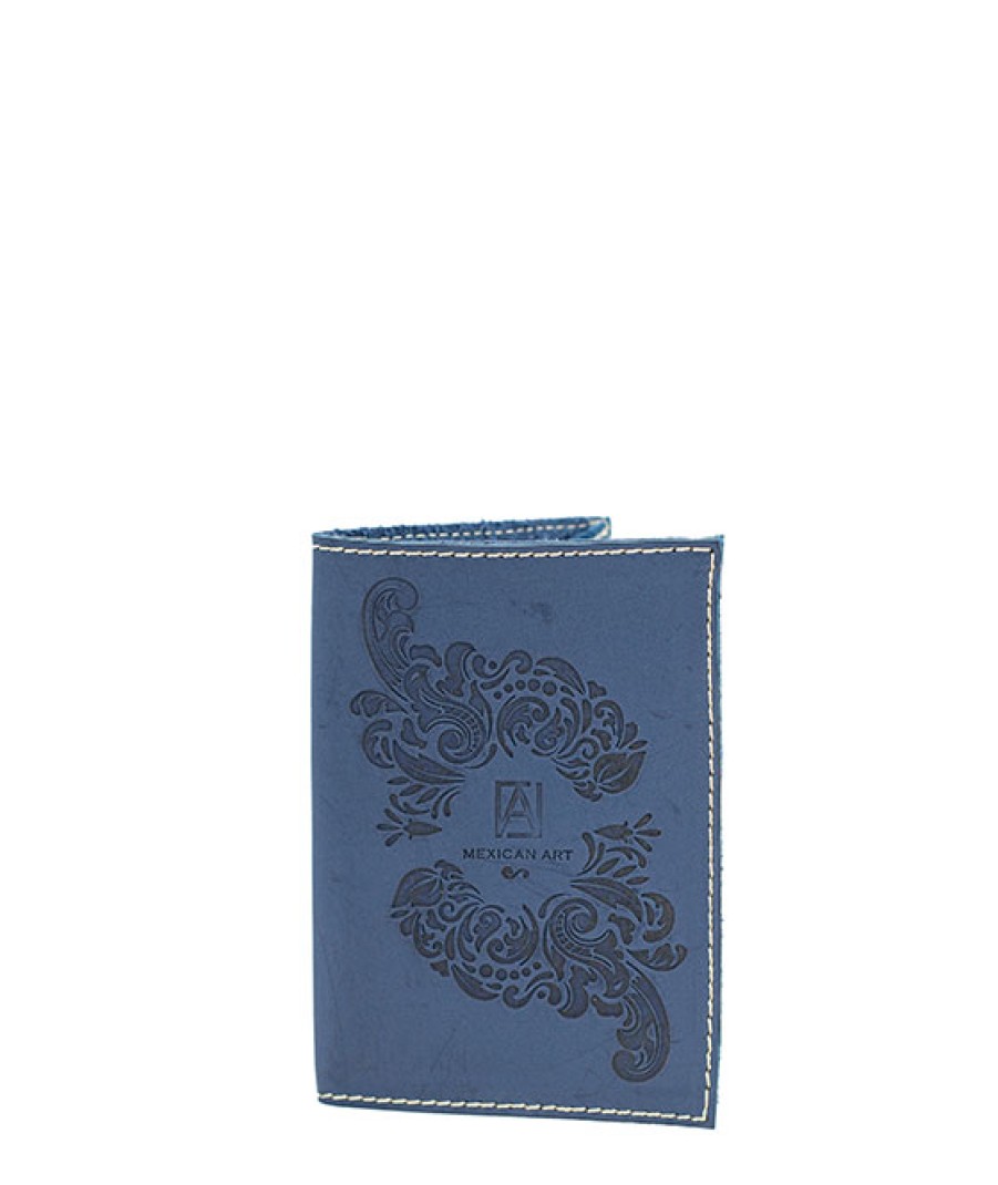 Accessories Angel Lozano | Blue Engraved Leather Passport Holder