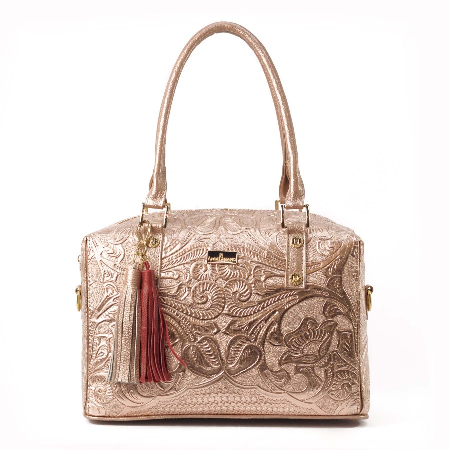 Bags Angel Lozano | Mercedes Rose Gold Engraved Leather