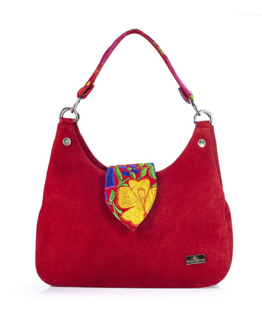 Bags Angel Lozano | Irma Chamois Cherry Suede Loom Flowers