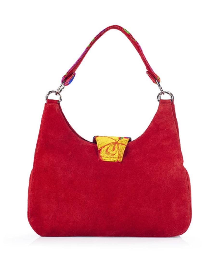 Bags Angel Lozano | Irma Chamois Cherry Suede Loom Flowers