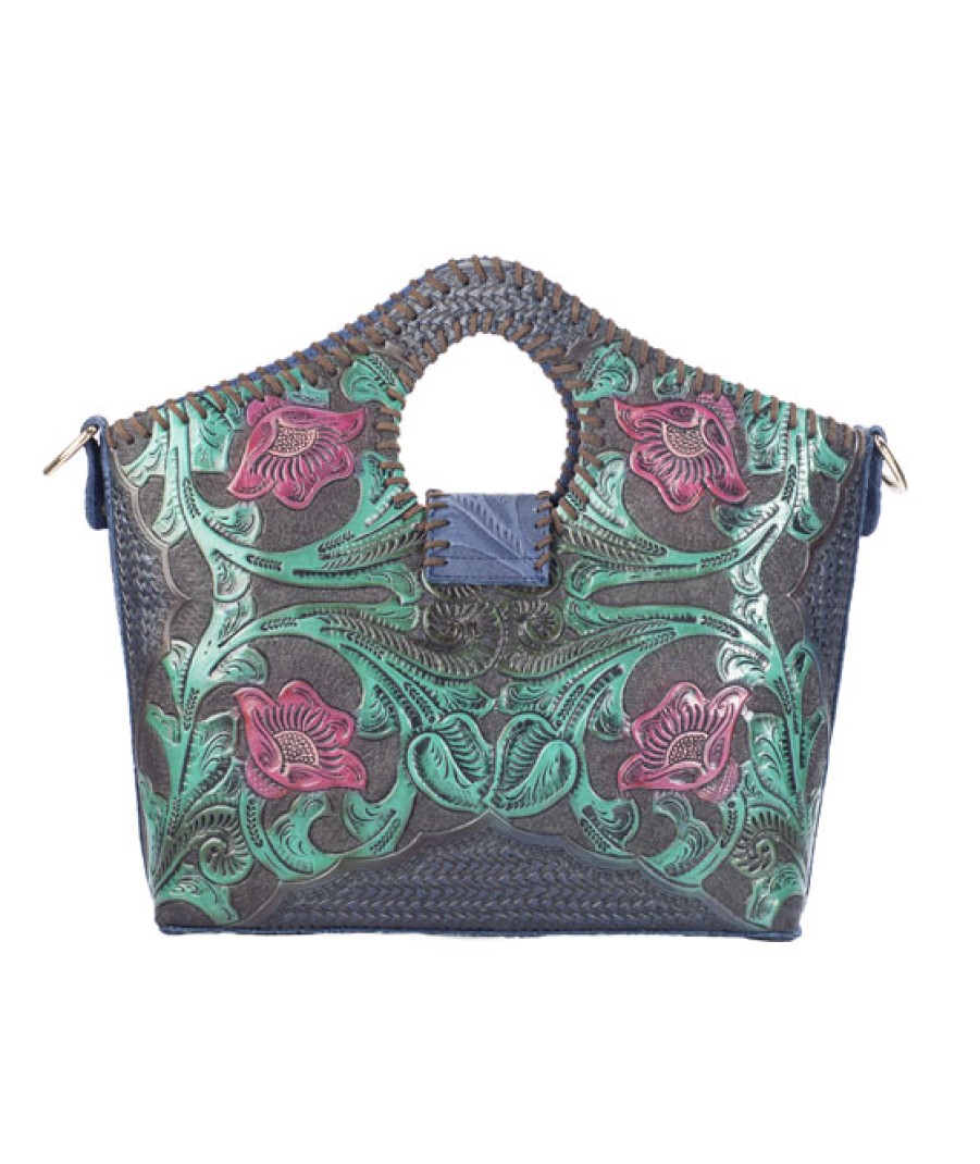 Bags Angel Lozano | Teresa Blue Painted Engraved Leather