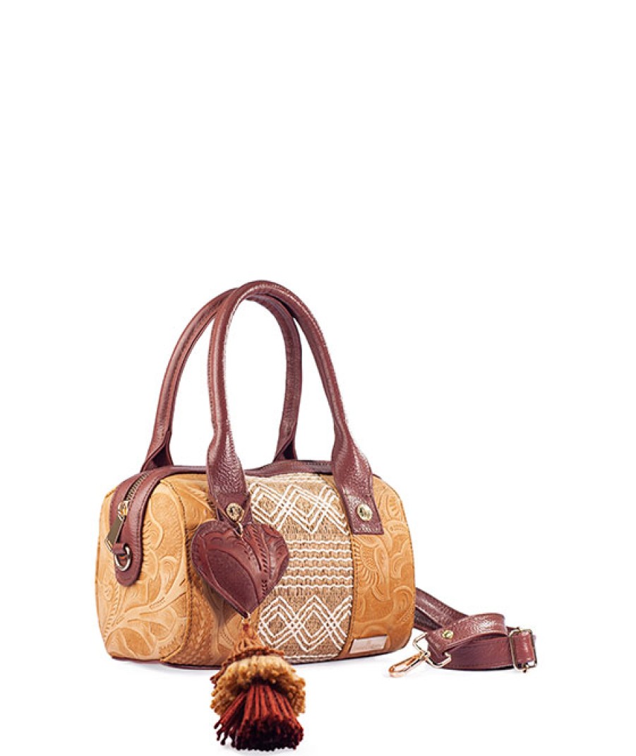 Bags Angel Lozano | Alix Camel Jute Embossed Leather