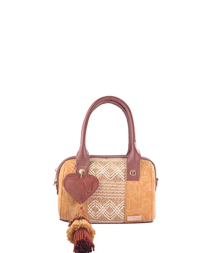 Bags Angel Lozano | Alix Camel Jute Embossed Leather