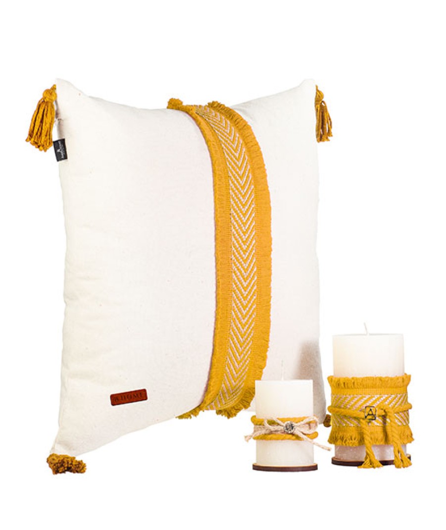 Cojines Angel Lozano | Mustard Jute Cushion And Candle Kit