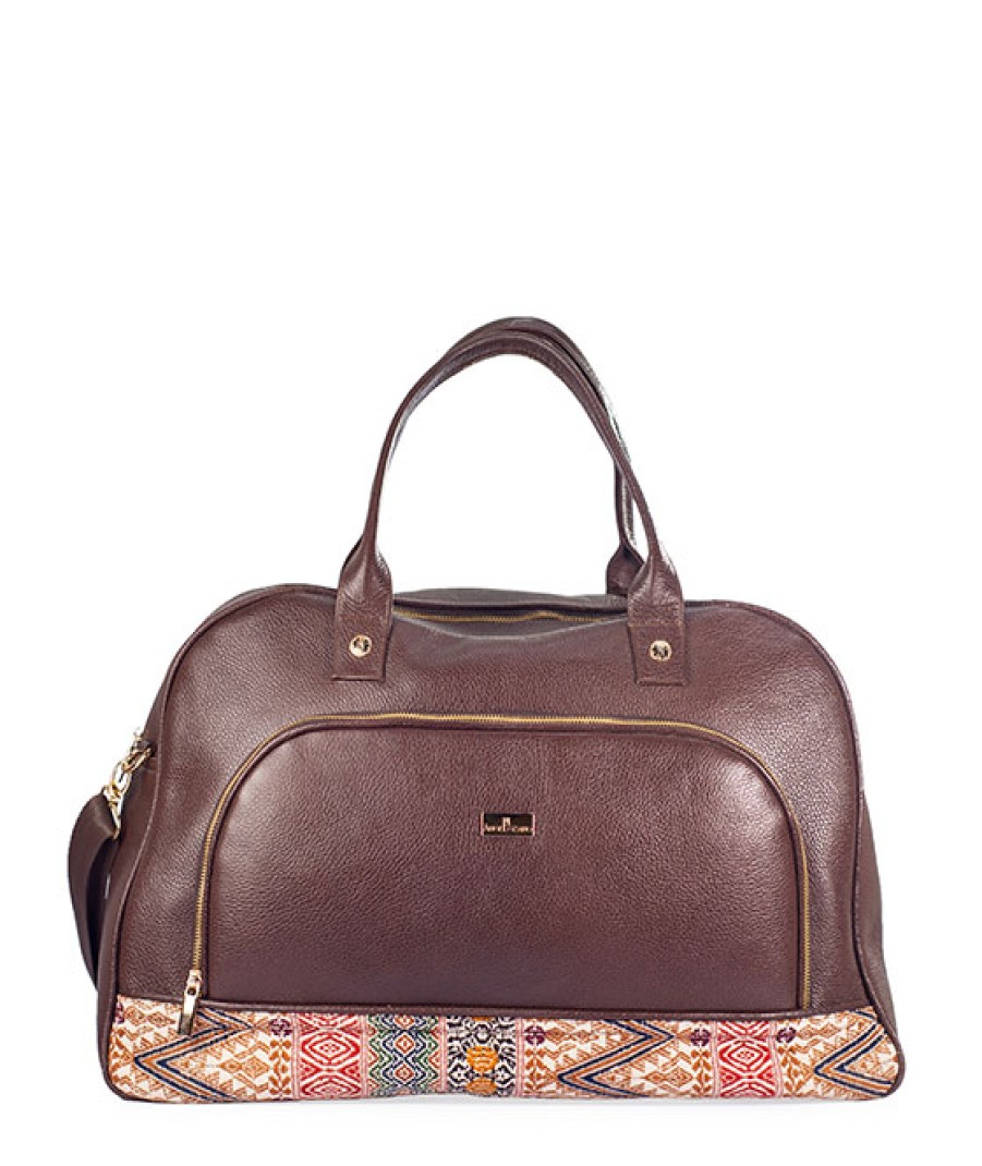 Luggage Angel Lozano | Brown Ethnic Loom Leather Travel Suitcase