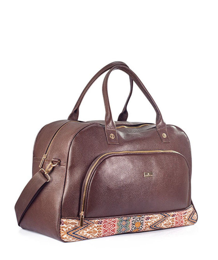 Luggage Angel Lozano | Brown Ethnic Loom Leather Travel Suitcase