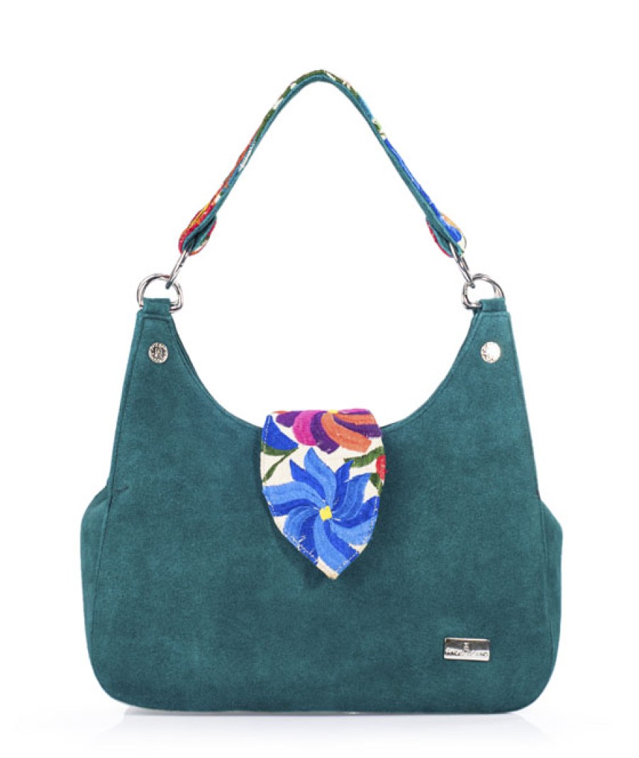 Bags Angel Lozano | Irma Green Suede Loom Flowers