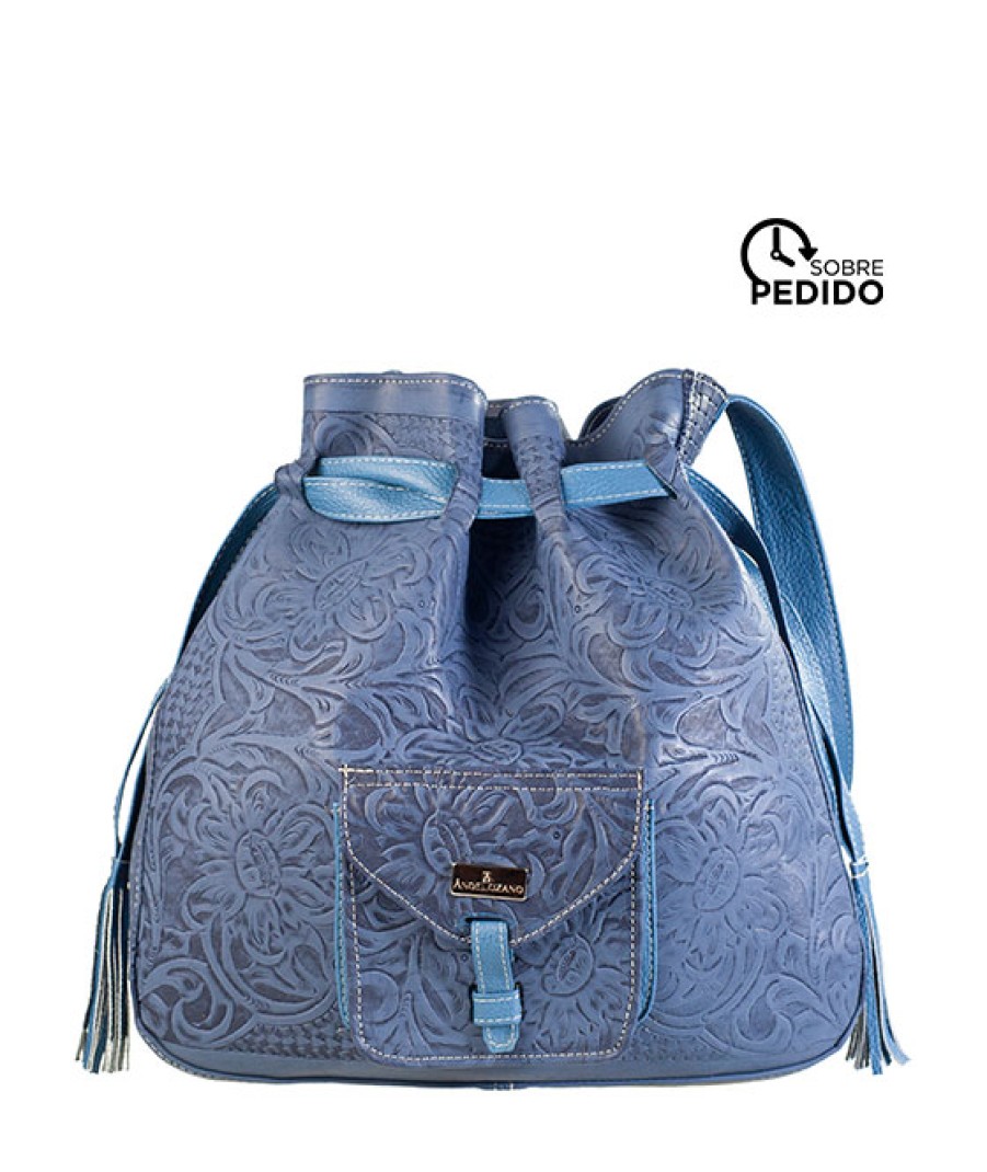 Bags Angel Lozano | Benita Blue Engraved Leather