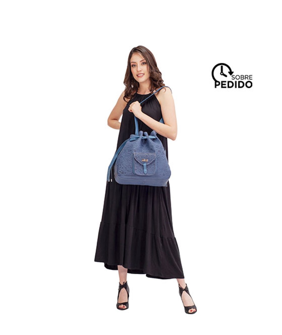 Bags Angel Lozano | Benita Blue Engraved Leather