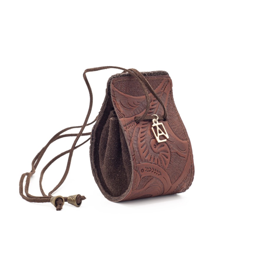 Accessories Angel Lozano | Brown Engraved Leather Globe Purse