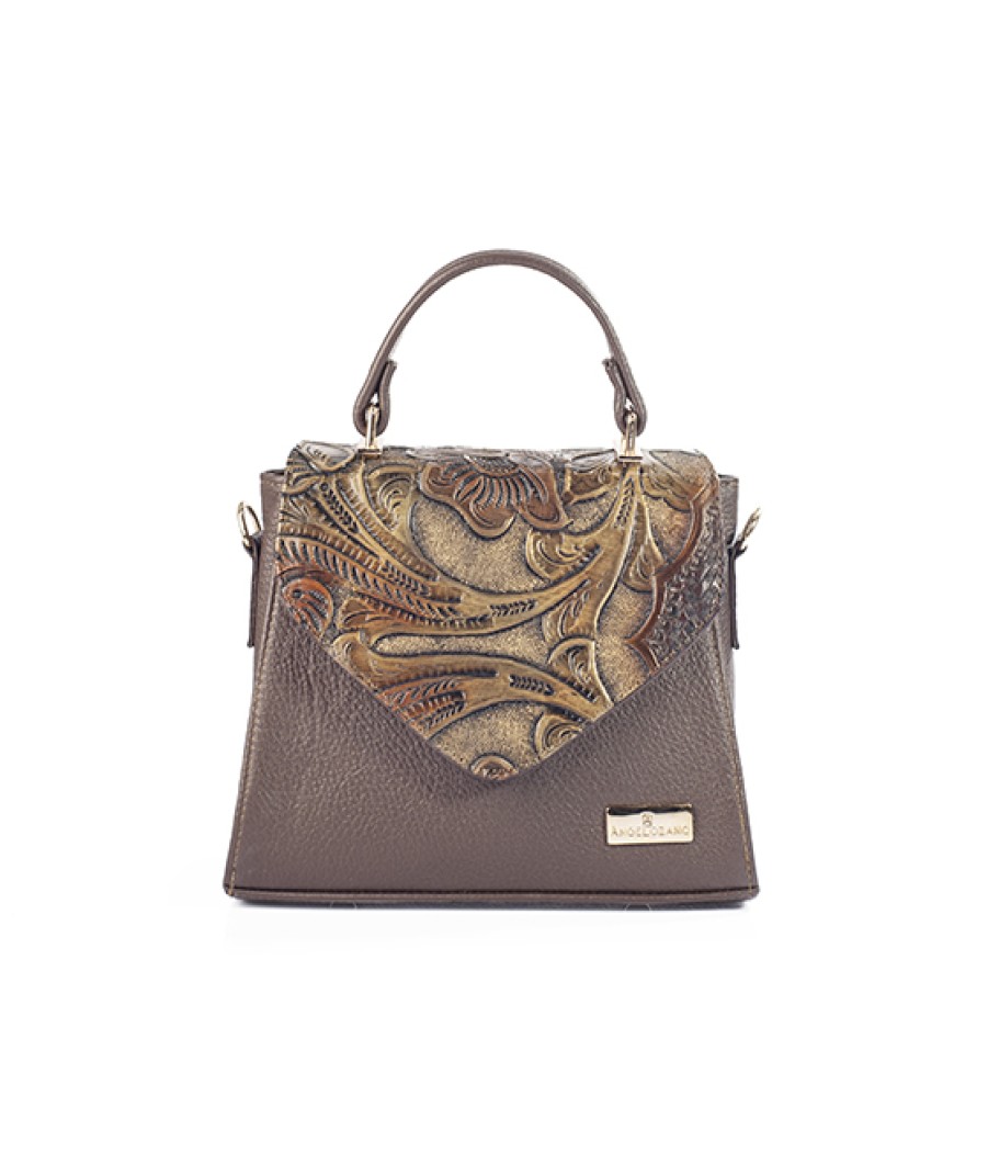 Bags Angel Lozano | Ely Engraved Leather Painted Brown