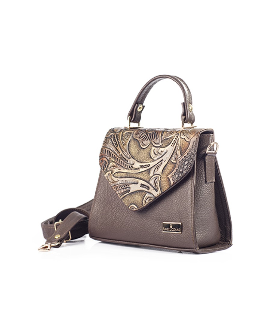 Bags Angel Lozano | Ely Engraved Leather Painted Brown