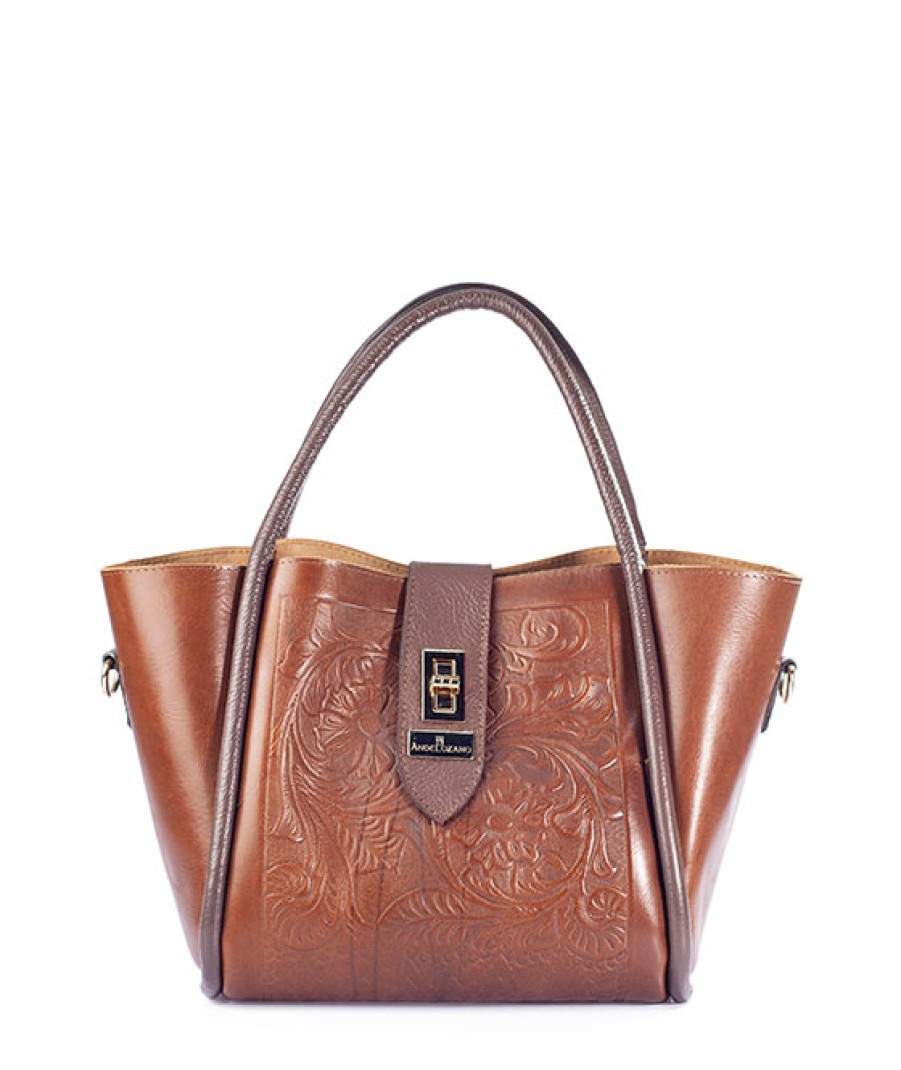 Bags Angel Lozano | Alexa Engraved Leather Camel