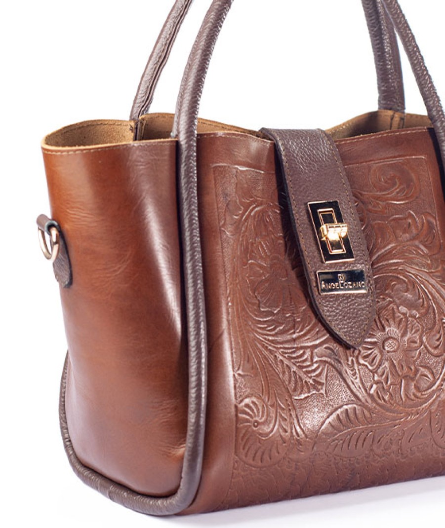 Bags Angel Lozano | Alexa Engraved Leather Camel