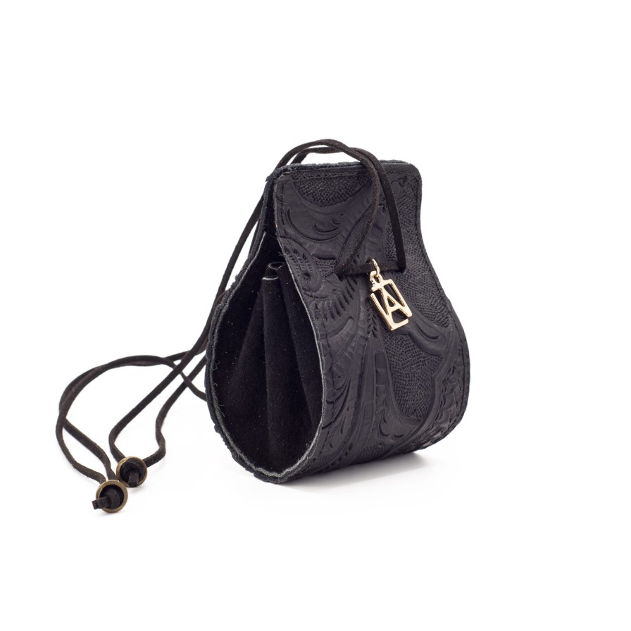 Accessories Angel Lozano | Black Engraved Leather Globe Purse