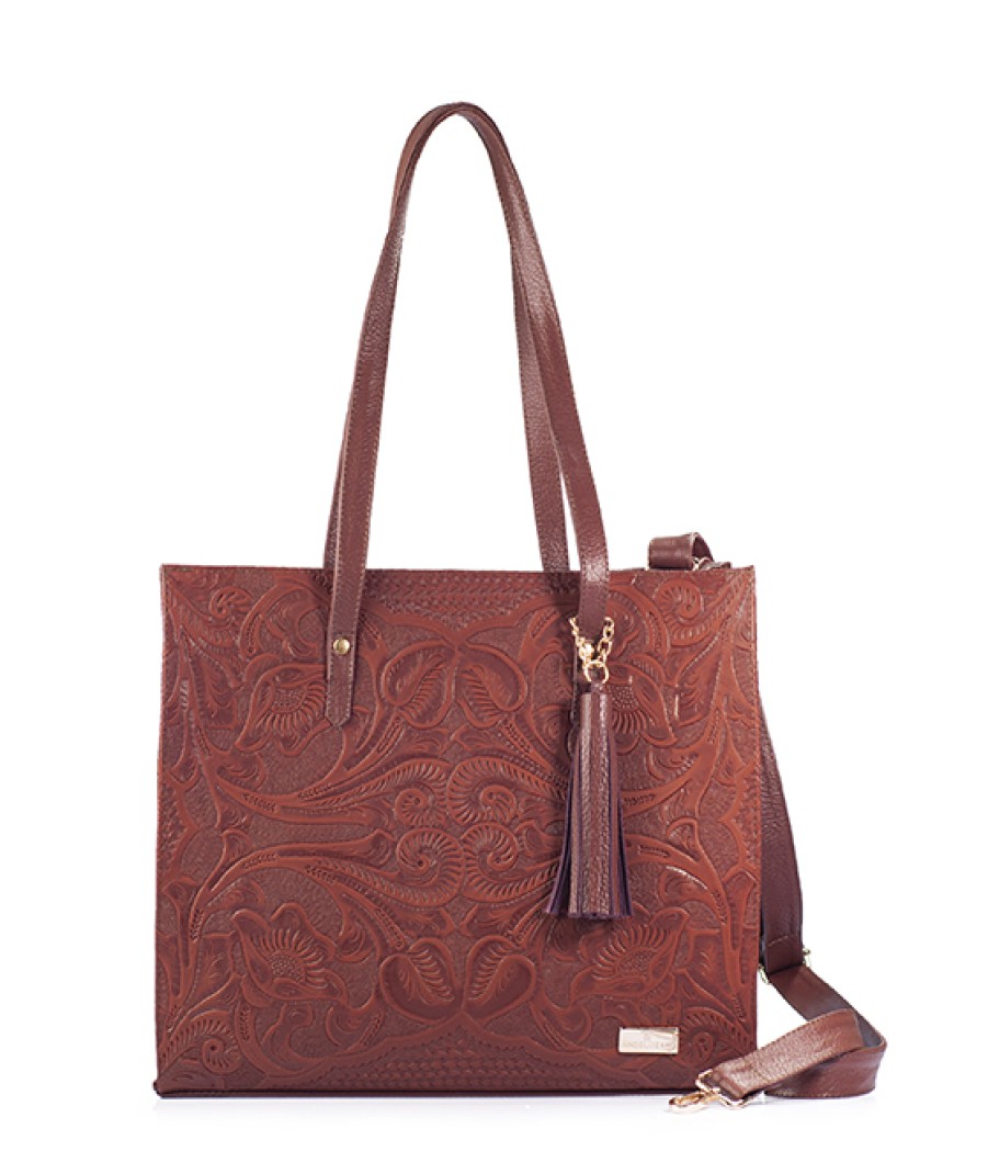 Bags Angel Lozano | Leonora Engraved Brown Leather