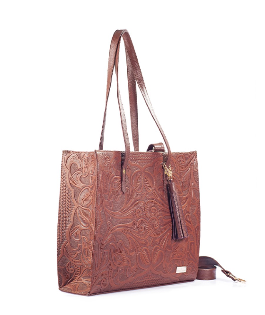 Bags Angel Lozano | Leonora Engraved Brown Leather