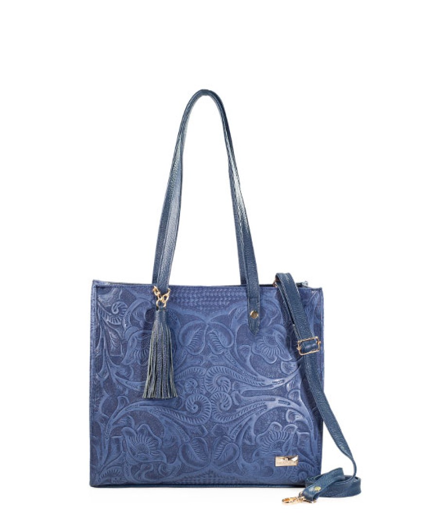 Bags Angel Lozano | Leonora Blue Engraved Leather