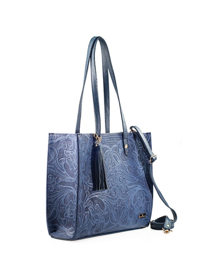 Bags Angel Lozano | Leonora Blue Engraved Leather