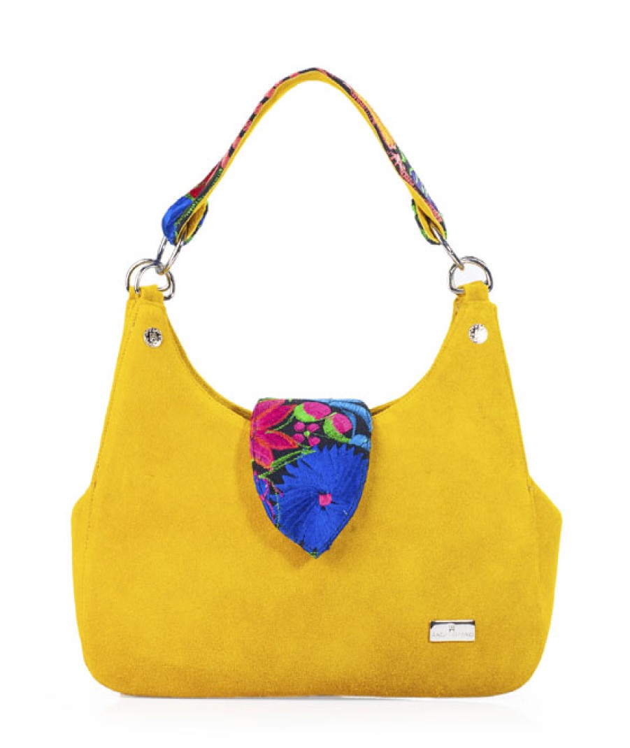 Bags Angel Lozano | Irma Yellow Suede Loom Flowers