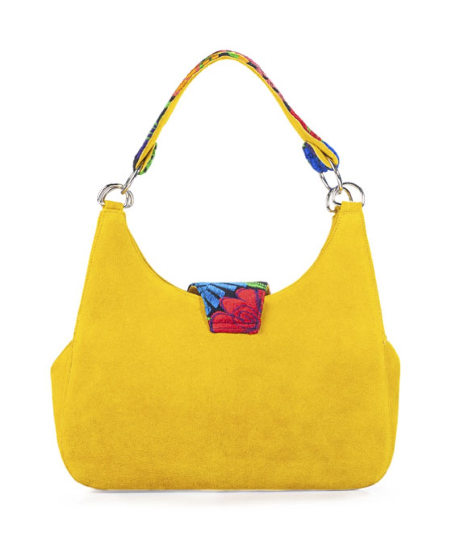 Bags Angel Lozano | Irma Yellow Suede Loom Flowers