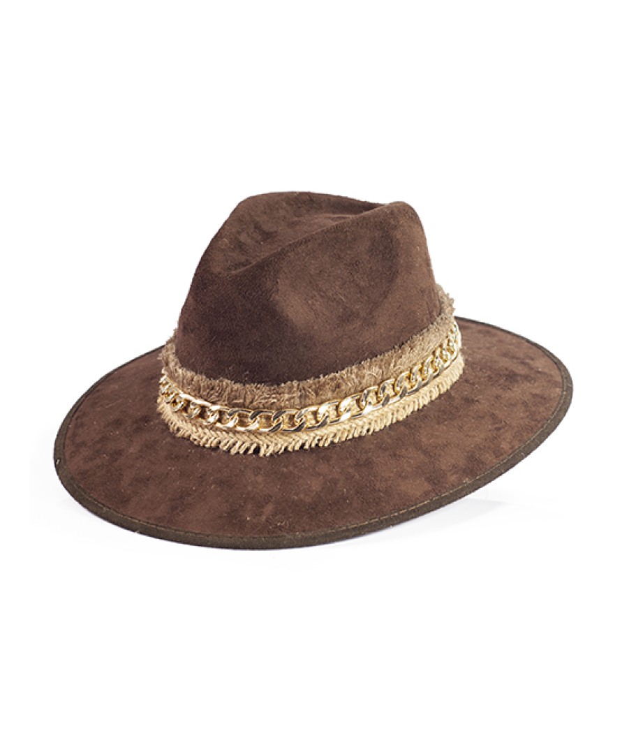 Accessories Angel Lozano | Brown Chain Jute Suede Hat