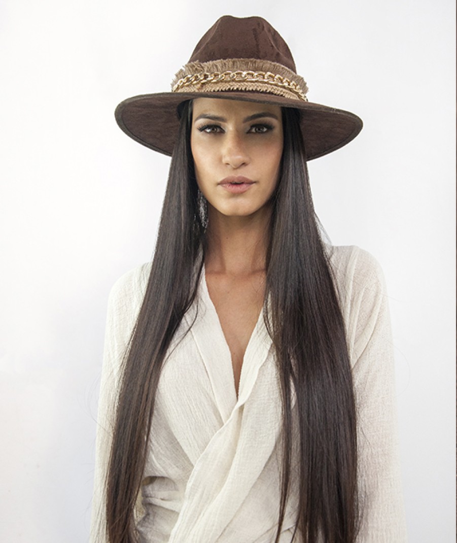 Accessories Angel Lozano | Brown Chain Jute Suede Hat